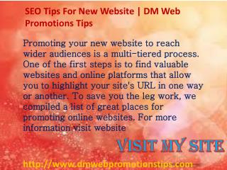 SEO Tips For New Website | DM Web Promotions Tips