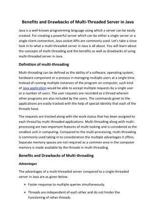 Benefits and Drawbacks of Multi-Threaded Server in Java