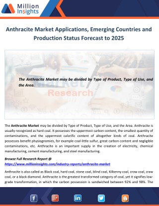Anthracite Market Applications, Emerging Countries and Production Status Forecast to 2025