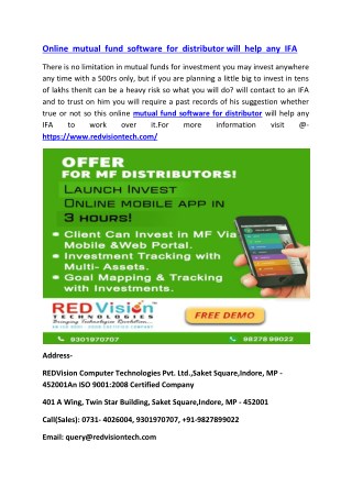 Online mutual fund software for distributor will help any IFA