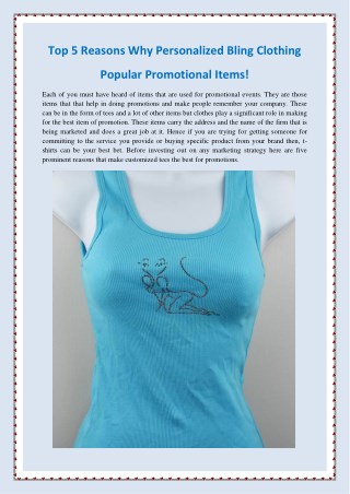 Top 5 Reasons Why Personalized Bling Clothing Popular Promotional Items!