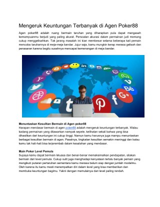 Mengeruk Keuntungan Terbanyak di Agen Poker88