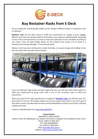 Buy Nestainer Racks from E-Deck
