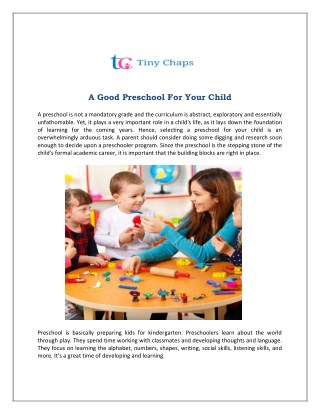 A Good Preschool For Your Child