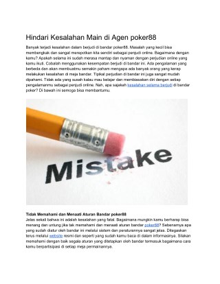 Hindari Kesalahan Main di Agen poker88