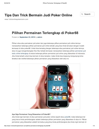 Pilihan Permainan Terlengkap di Poker88