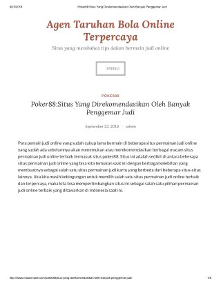 Poker88:Situs Yang Direkomendasikan Oleh Banyak Penggemar Judi