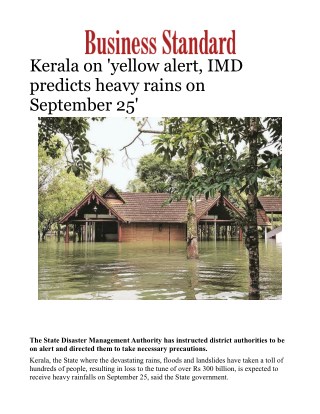 Kerala rains: Kerala on 'yellow alert, IMD predicts heavy rains on September 25'