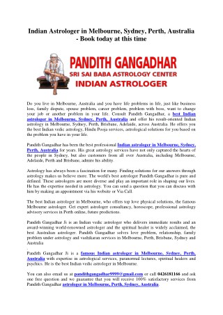 Indian Astrologer in Melbourne, Sydney, Perth, Australia - Book today at this time