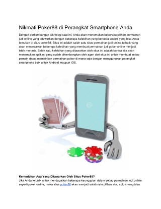Nikmati Poker88 di Perangkat Smartphone Anda