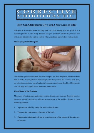 How Can Chiropractic Give You A New Lease of Life?