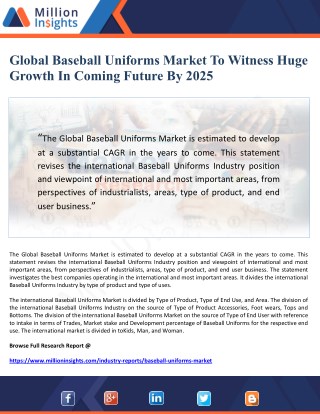 Global Baseball Uniforms Market To Witness Huge Growth In Coming Future By 2025