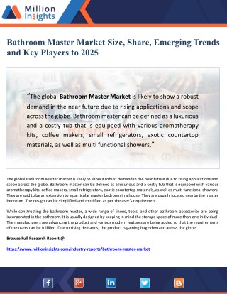 Bathroom Master Market Size, Share, Emerging Trends and Key Players to 2025