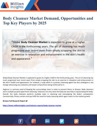 Body Cleanser Market Demand, Opportunities and Top Key Players by 2025