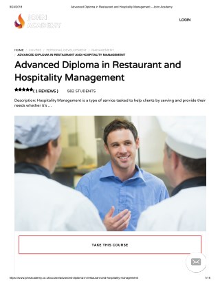 Advanced Diploma in Restaurant and Hospitality Management - John Academy