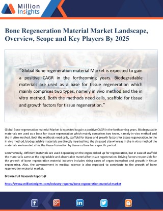 Bone Regeneration Material Market Landscape, Overview, Scope and Key Players By 2025