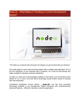 Node.Js – What Makes It Trending In Current Development Market?