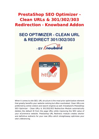 Knowband's PrestaShop SEO Optimizer - Clean URLs & 301/302/303 Redirection Addon