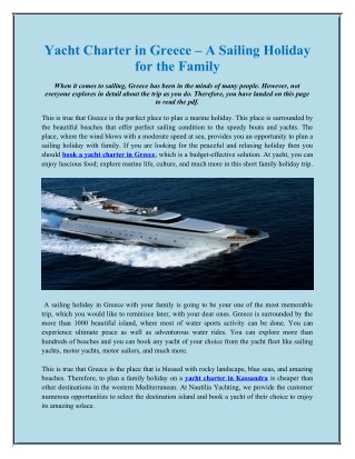 Yacht Charter in Greece – A Sailing Holiday for the Family