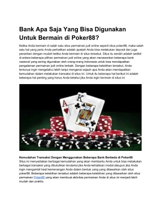 Bank Apa Saja Yang Bisa Digunakan Untuk Bermain di Poker88?