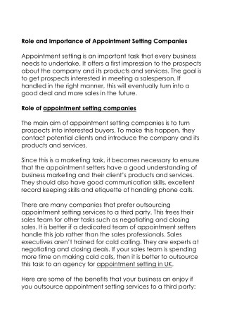 Role and Importance of Appointment Setting Companies