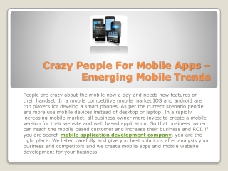 Crazy People For Mobile Apps – Emerging Mobile Trends