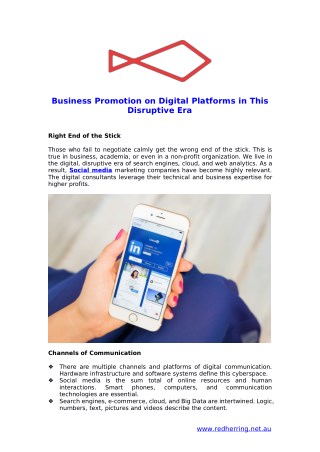 Business Promotion on Digital Platforms in This Disruptive Era