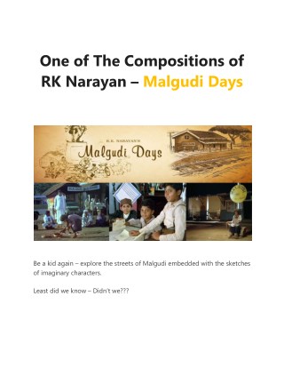 One Of The Composition Of RK Narayan - malgudi Days