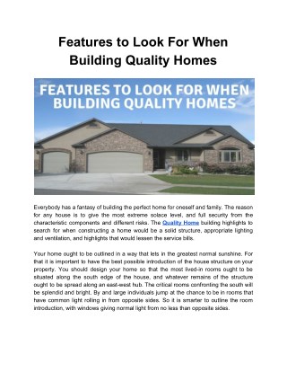 Features to Look For When Building Quality Homes