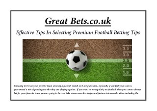 Effective Tips In Selecting Premium Football Betting Tips