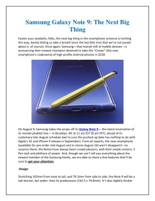 Samsung Galaxy Note 9: The Next Big Thing