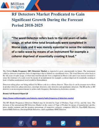 RF Detectors Market Predicated to Gain Significant Growth During the Forecast Period 2018-2025