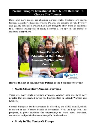 Poland Europe’s Educational Hub: 5 Best Reasons To Choose The Country