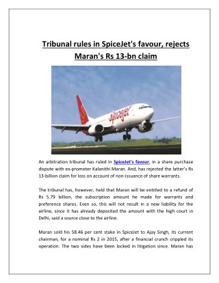 Tribunal Rules in SpiceJet's Favour, Rejects Maran's Rs 13-Bn Claim