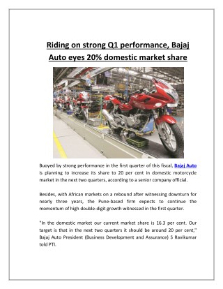 Riding on Strong Q1 Performance, Bajaj Auto Eyes 20% Domestic Market Share