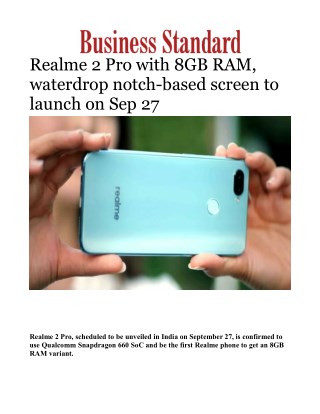 Realme 2 Pro with 8GB RAM, waterdrop notch-based screen to launch on Sep 27 