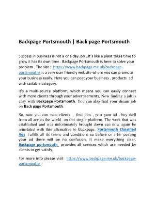 Backpage Portsmouth | Back page Portsmouth