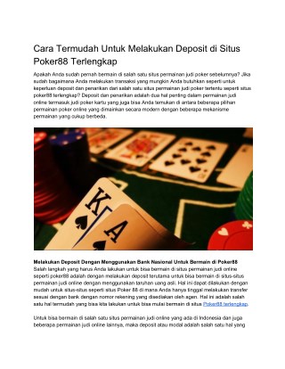 Cara Termudah Untuk Melakukan Deposit di Situs Poker88 Terlengkap