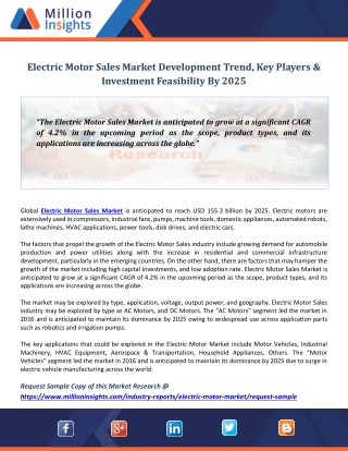 Electric Motor Sales Market Development Trend, Key Players & Investment Feasibility By 2025