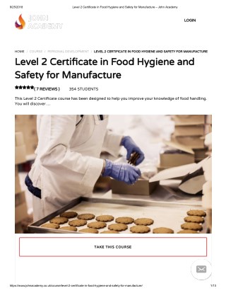 Food Hygiene and Safety for Manufacture course - John Academy