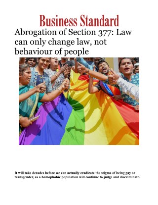 Abrogation of Section 377: Law can only change law, not behaviour of people