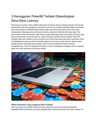 3 Keunggulan Poker88 Terbaik Dibandingkan Situs-Situs Lainnya