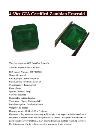 4.69ct GIA Certified Zambian Emerald