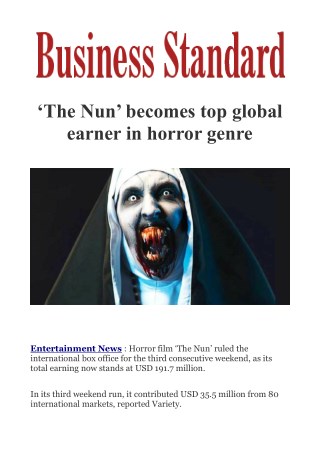 The Nun' becomes top global earner in horror genre
