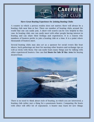 Have Great Boating Experience by Joining Boating Clubs