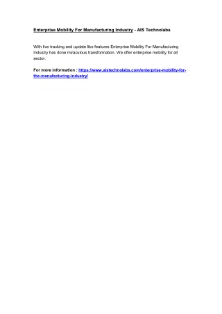 Enterprise Mobility For Manufacturing Industry - AIS Technolabs