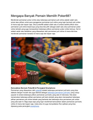 Mengapa Banyak Pemain Memilih Poker88?