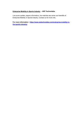 Enterprise Mobility In Sports Industry - AIS Technolabs