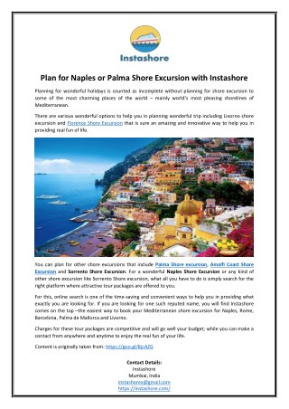 Plan for Naples or Palma Shore Excursion with Instashore