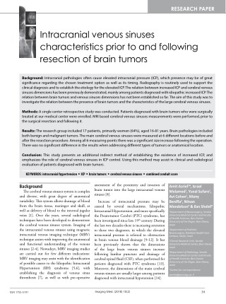 Intracranial venous sinuses characteristics prior to and following resection of brain tumors